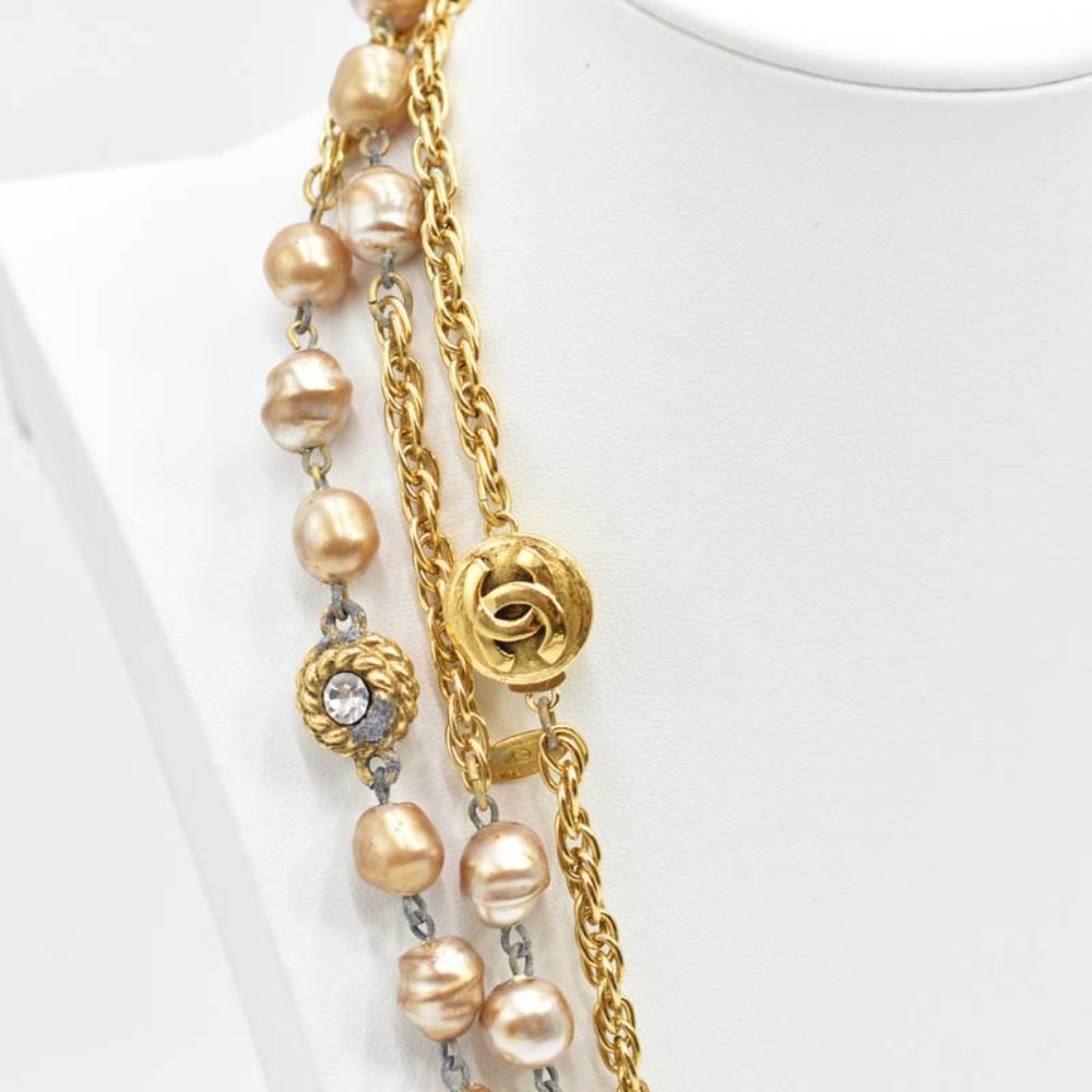 CHANEL CC Pearl & Diamond Extra Long Vintage Necklace 1980s w/Box - Picture 11 of 15